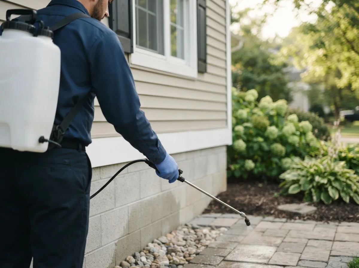 Pest control technician inspecting a home in Gray, ME
